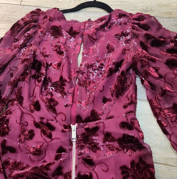 For Love And Lemons Penelope Deep Red Velvet Mini Dress Size Small - Picture 2 of 10